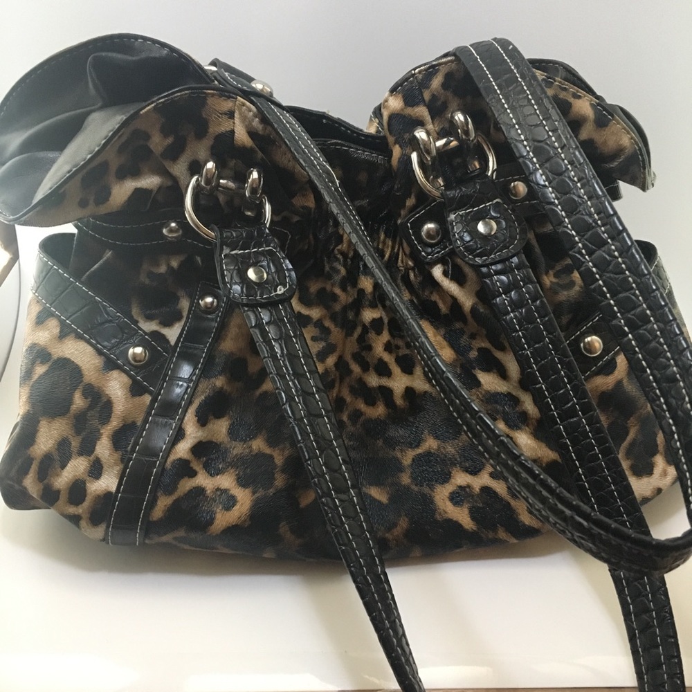 Leopard Print Handbag - Genuine Leather EUC